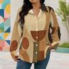 Women Plus Size Collared Long Sleeve Geometric Printed Button Front Shirt