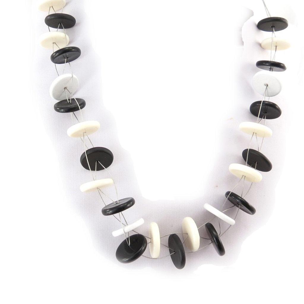NOA [K0181] - Collier Créateur 'Coloriage' noir ivoire