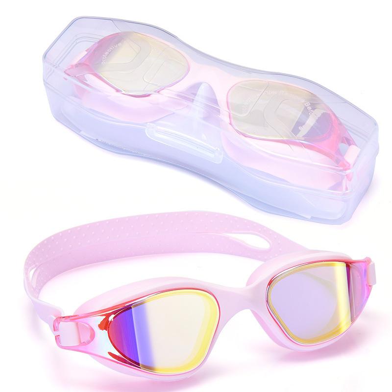 Adult Swimming Goggles, Anti-fog, Professional One-piece Silicone Large-frame Electroplated Swim Goggles