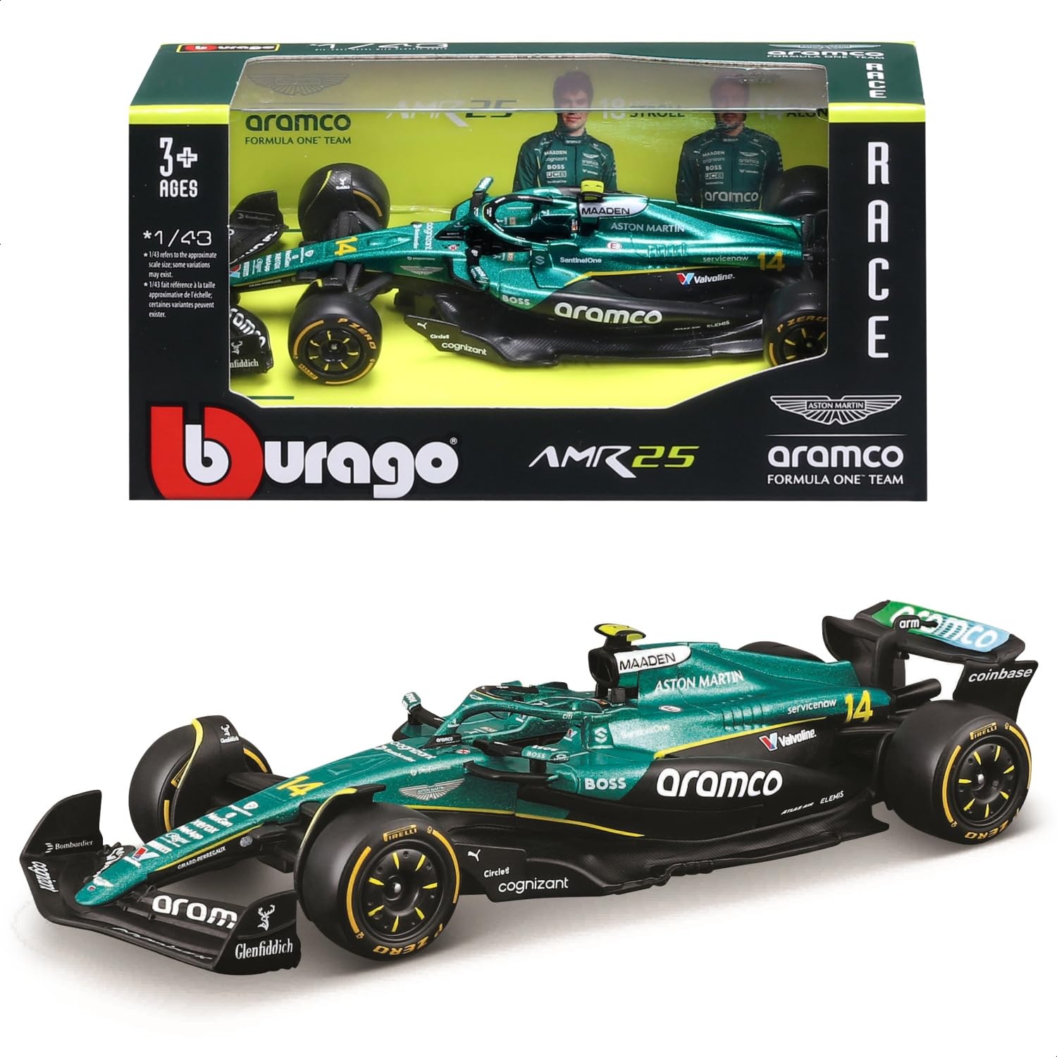 

Bburago 2025 Модель 1/43 F1 Aston Martin Aramco Formula One Team AMR25 #14 Фернандо Алонсо / Металлическая модель автомобиля Готовый продукт 18-38250 (# 14)