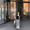 Black Diagonal Neck Short-sleeved Front Shoulder T-shirt Women's Summer New Slim-fitting Waist Design Spice Girl Slim Top