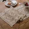 Vintage Style Christmas Table Runner with Long Fringe Khaki Woven Jacquard Wave Design for TV Cabinet Decor