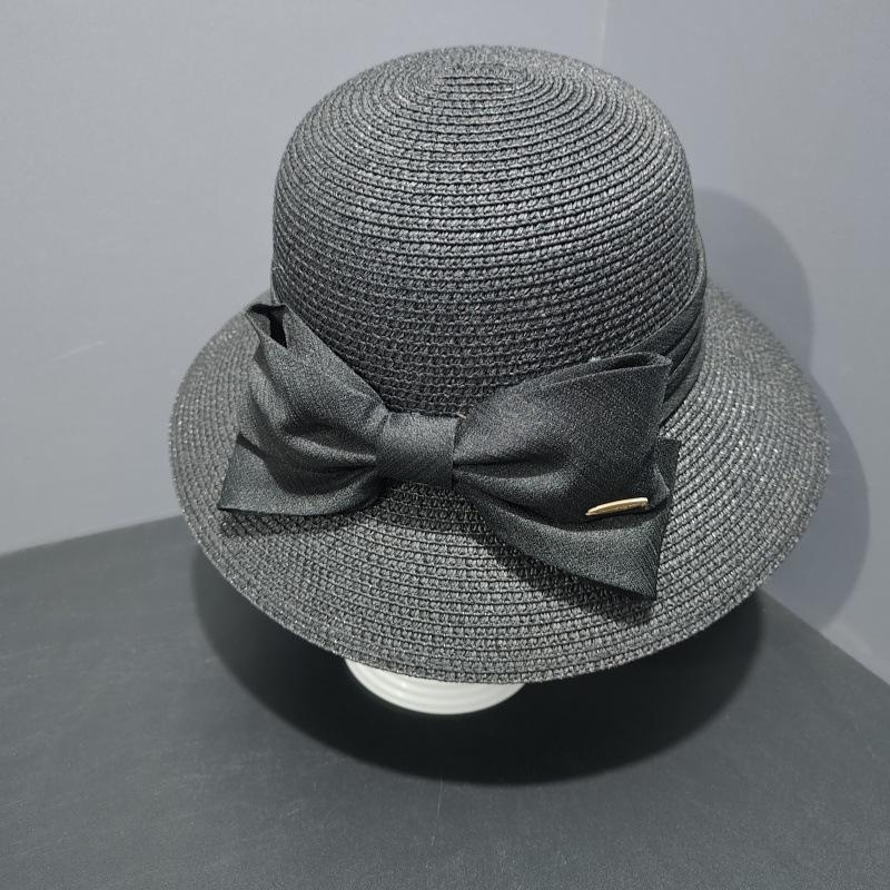 Nový Hepburn styl slaměný tkaný ležérní elegantní baret s mašlí dámský cestovní módní všestranný klobouk typu 'basin' slunečník slaměný klobouk