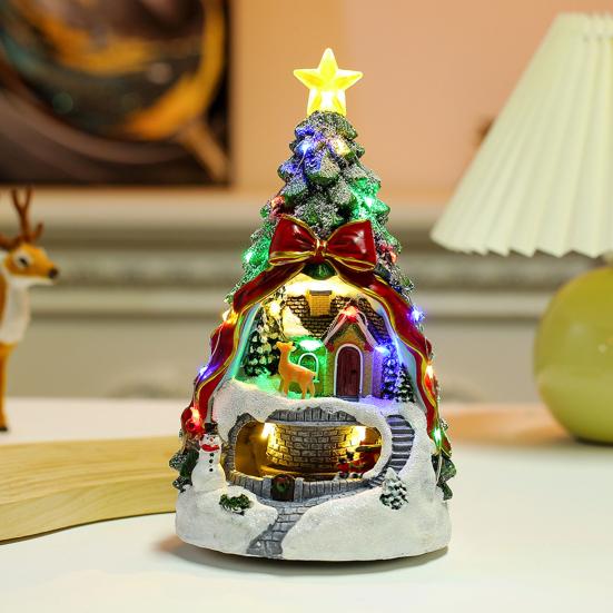 Sat de Crăciun cu Brad, Figurine Luminoase cu Trenul lui Moș Crăciun care se învârte, Cântă 8 Colinde, Decor Scenă de Iarnă Pictat Manual, Cadou pentru Prieteni