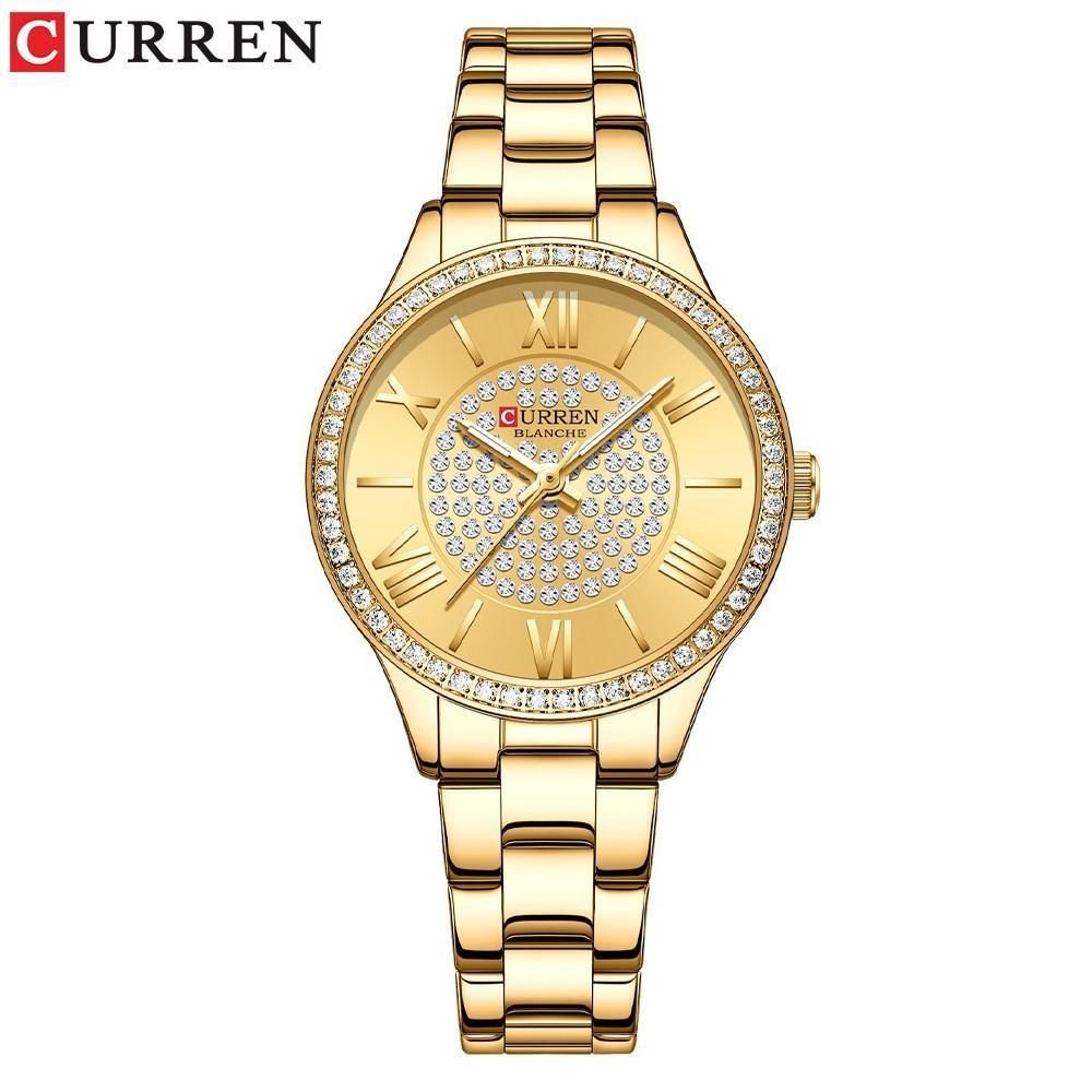 CURREN Fashion Women Gold Watches Luxury Diamond Dial Ladies Wristwatch Stainless Steel Bracelet Waterproof Luminous Classic Female Clock