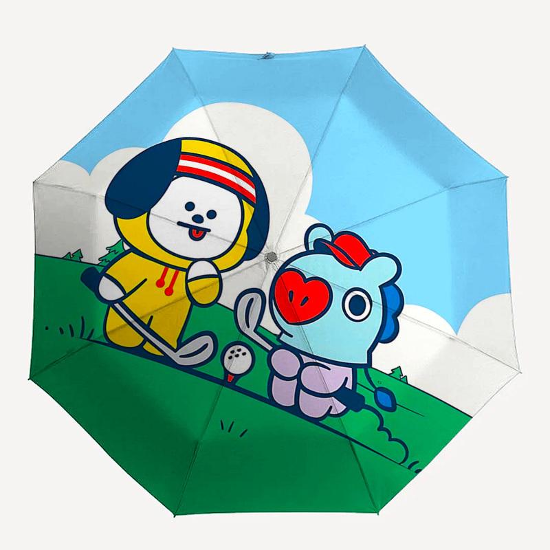 1pc Outdoor Umbrella with BT21 Characters - Automatic Opening/Closing, Portable 3-Fold Design, 8-Rib Iron Frame - Perfect Gift for Fans, Traveler
