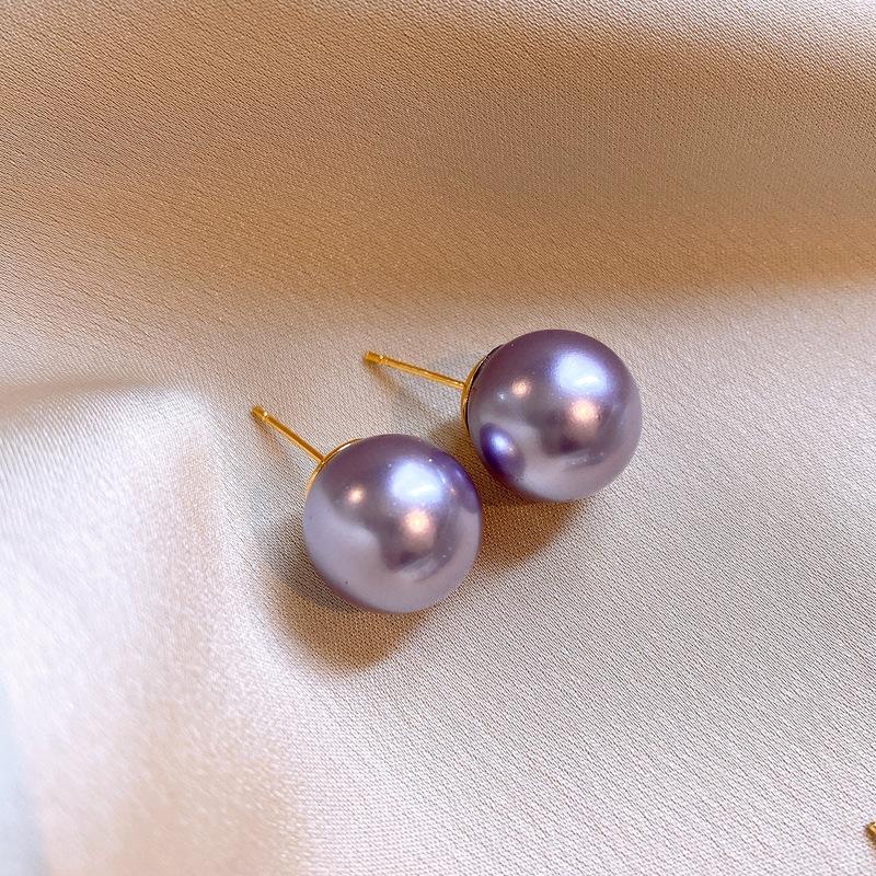 Super Flash Diamond Purple Flower Pearl Stud Earrings French Earrings