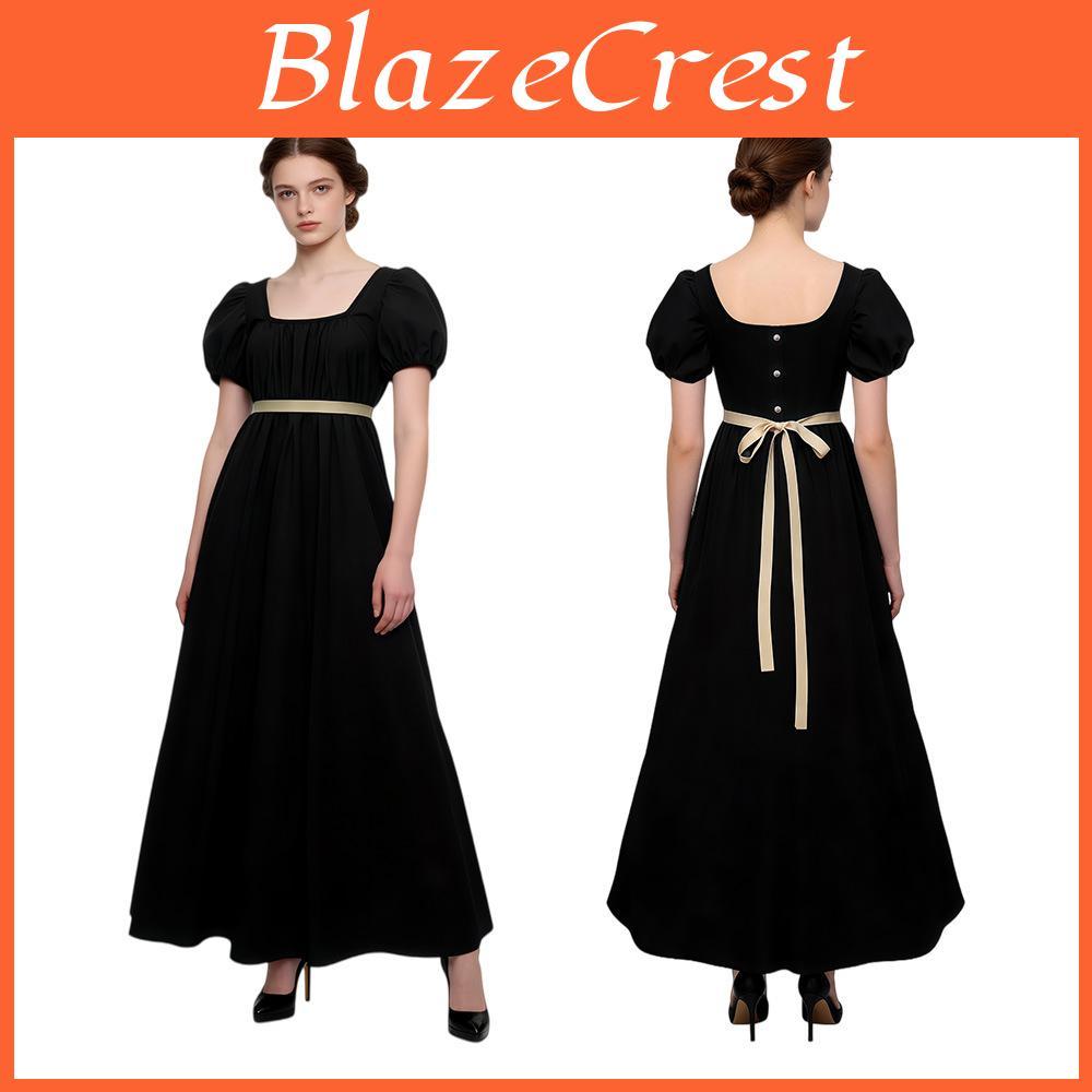 Regency Style Long Dress With Bubble Sleeves In Multiple Colors For Historical Reenactments And Events