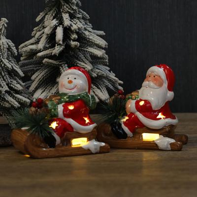 Weihnachten Santa Schlitten Figur Leuchtende Keramik Weihnachtsmann Statue LED Tischdekoration