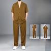 Plus Size Summer Ice Silk Suit Men's Quick-drying Cardigan Short-sleeved T-shirt   Loose Sports Trousers Two-piece Suit