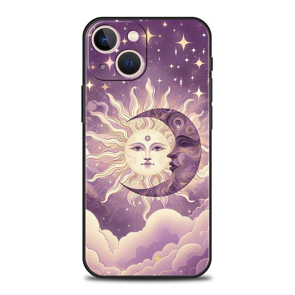 Moon Sun Phone Case For iPhone 17 16 15 Pro Max 11 12 13 14 7 8 Plus SE 2020 X XR XS Cover Soft Black