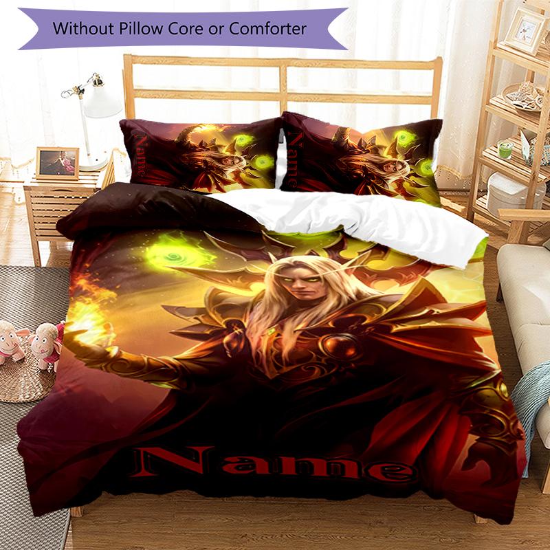 3pcs Custom Name World of Warcraft Bedding Set Duvet Cover Closure Includes 1 Duvet Cover & 2 Pillowcases for All Seasons Bedroom Decor