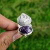 Natural Chevron Amethyst Multi Stone Bird Purple Adjustable Ring 925 Silver
