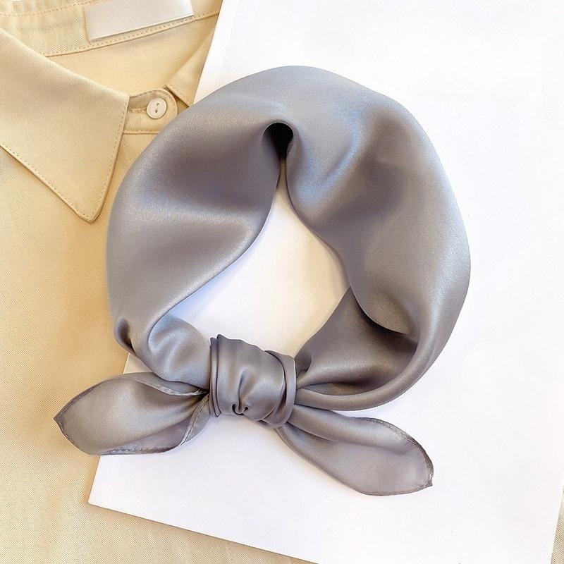 Solid Nature Silk Square Scarfs for Women Neck Ties Foulard Neckerchief Hairband Hands Bag Ribbons Headband Gift