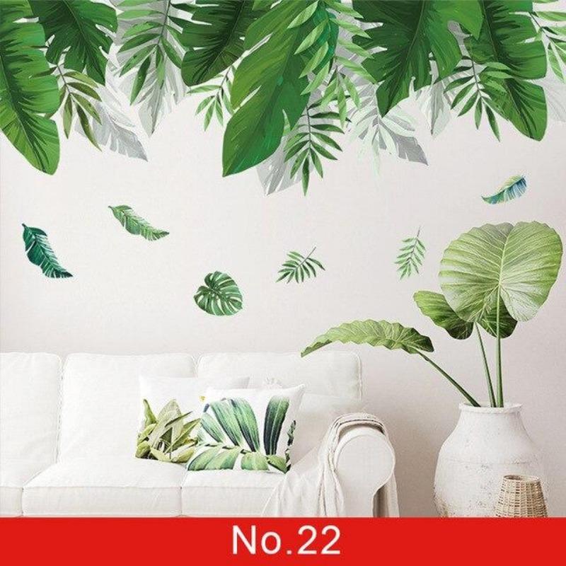 24 Styles Wall Stickers Decorated Tropical Green Leave Nordic Fresh Living Room Bedroom Stickers Plant Flowers Wall Decorations