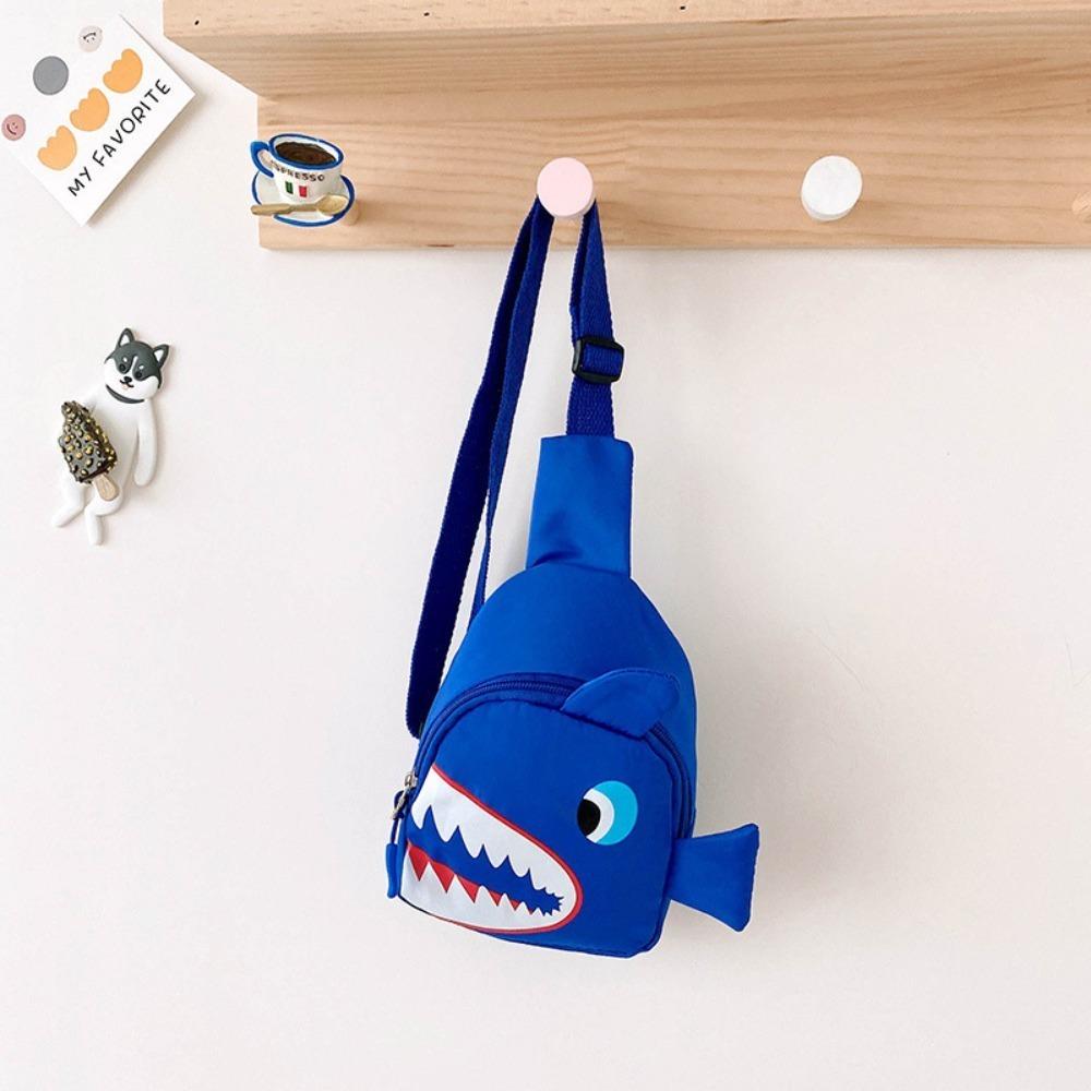 Canvas Shark Pattern Chest Bag Zipper Cartoon Shark Waist Bag Fashion Crossbody Chest Bag