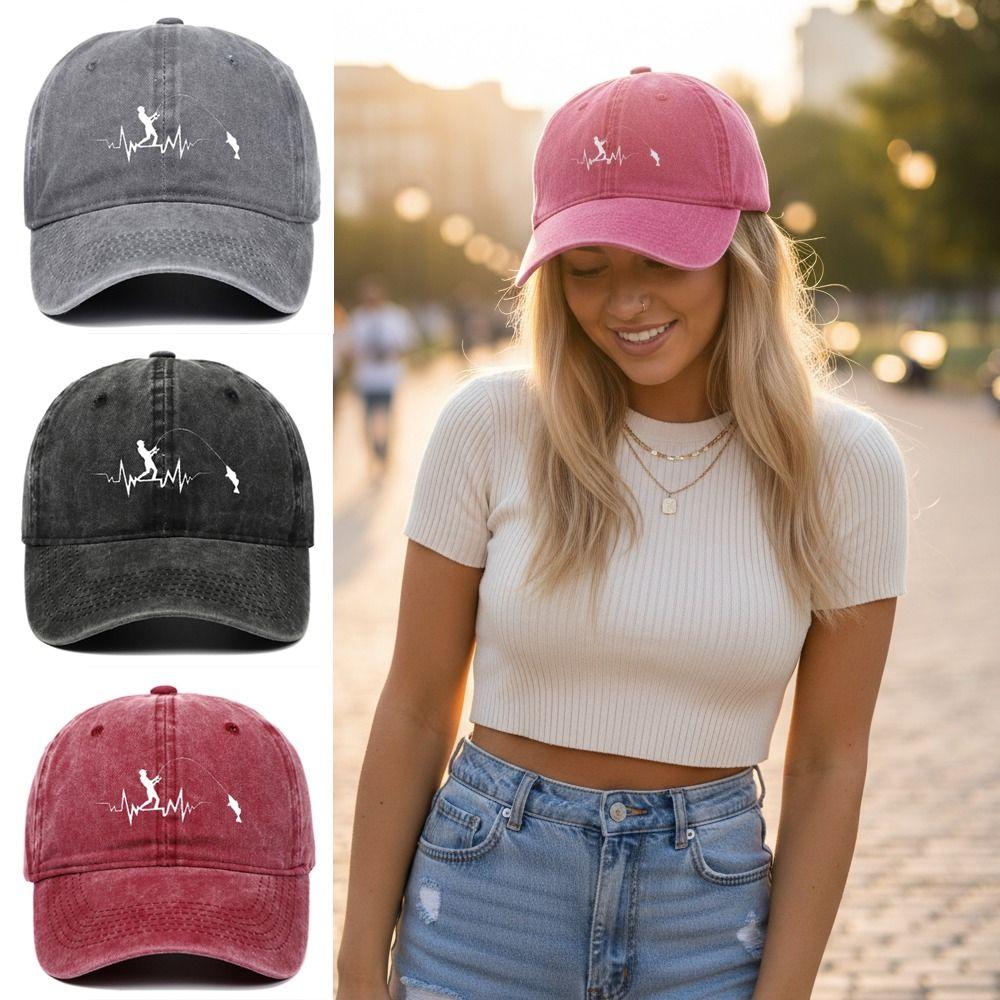 Washed Cotton Peaked Cap Fishing Pattern Design Sunscreen Hats For Man Women