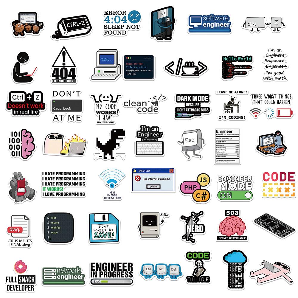 50/100 Pezzi Adesivi Hacker di Rete Programmazione Divertenti Cartoni Animati Ingegnere IT Adesivo per Computer Valigia Laptop Chitarra Telefono Decalcomanie