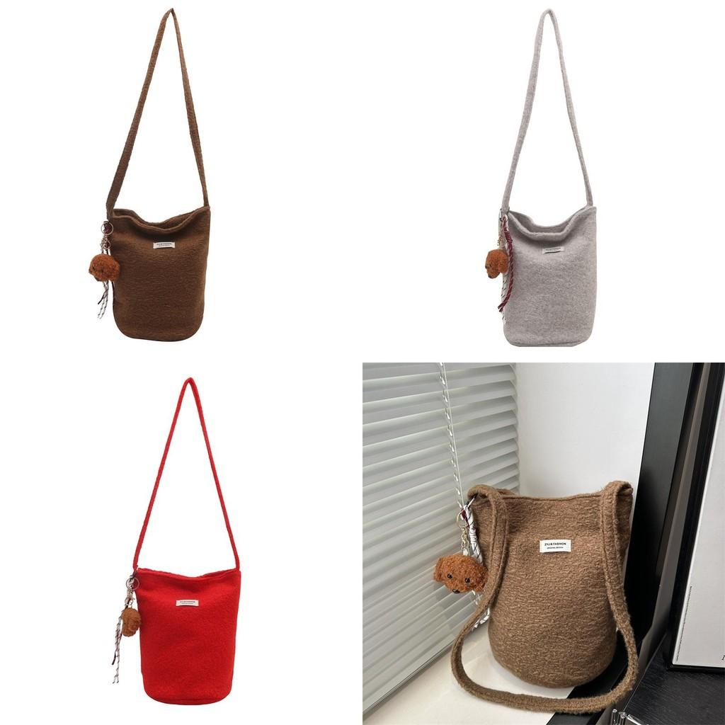Woolen Large Capacity Bucket Bag For Women With Magnetic Closure And Inner Phone Pocket