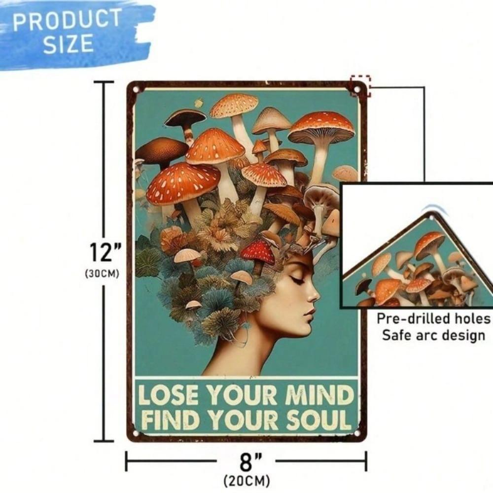 Vintage Metal Sign Mushroom Forager 20x30cm Retro Botanical Wall Art Decor for Home Cafe