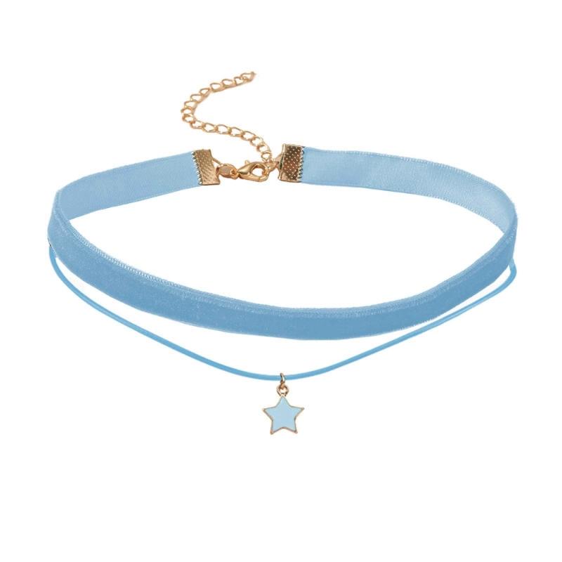 Gothic Double Layers Velvet Choker Chain Women Neck Chain Star-shaped Pendant Necklace Fashion Collar Punk Jewelry