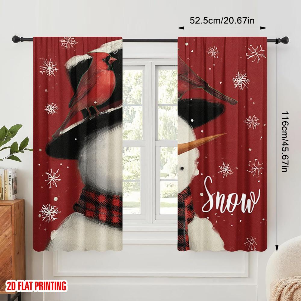 2 Stück, 2D-Flachdruck Fenstervorhang Let It Snow Schneemann Schneeflocke Vielseitiger Stoff (ohne Stange) Ganzjahresnutzung für Wohnen