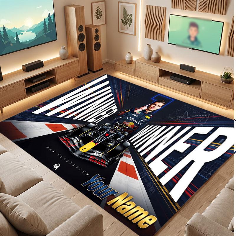 Max Verstappen Personalized Crystal Velvet Carpet, Customized Name Text Soft Anti‑Slip Rug for Living Room Bedroom
