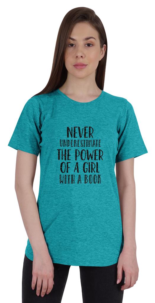 Inkmeso Womens Quote Top   Never Underestimate The Power Of A Girl With A Book   Graphic Print Tee