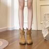 Sun Qian Pleated Pile Boots Coarse Heel Maillard Medium Boots Western Boots Skinny Boots