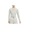 Logo Print Crew Neck Cropped Slim Fit Long Sleeve T-Shirt Women Tops Light-Bone DV7819-072