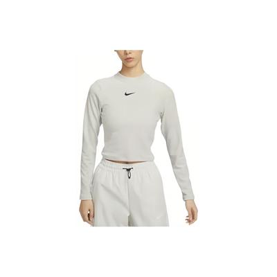 Logo Print Crew Neck Cropped Slim Fit Long Sleeve T-Shirt Women Tops Light-Bone DV7819-072