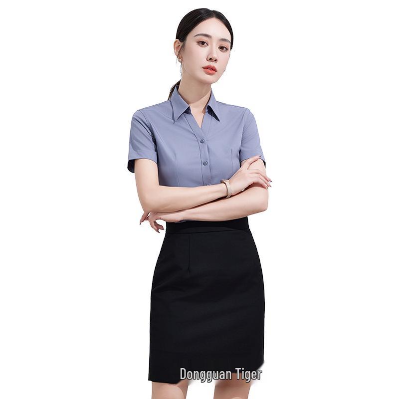 Women's New Style Non-Iron White V-Neck Professional Shirt – White-Collar Business Fashion Formal Wear