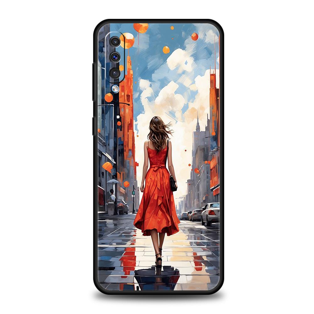 

Чехол для телефона Samsung Galaxy A56 A36 A26 A06 A16 A24 A36 A54 A14 A42 A22 A20 A12 5G Мягкий ТПУ Масляная живопись Уличная девушка Искусство Нишевый Samsung A06