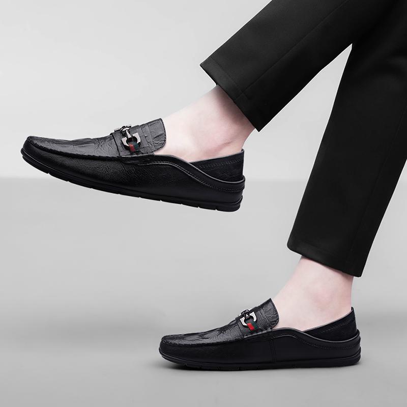 Fashion High Quality Men's Loafer Slip-on Business Wedding Footwear High Quality Man Breathable Drive Flat Genuine Leather Casual Shoes