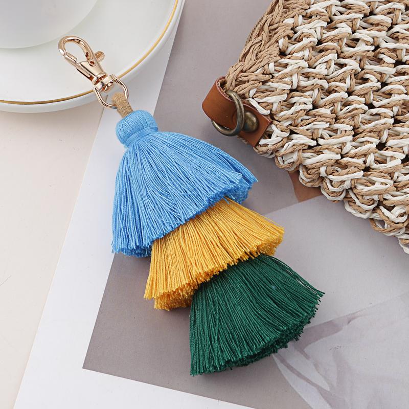 Bohemian Multicolor Handmade Layered Tassel Keychain Simple Key Ring Fit Handbag Accessorie Jewelry Gift