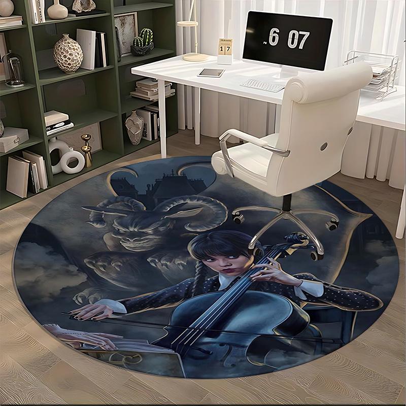 The Addams Family,Gothic Devil Chair Mat Round Rug Office Carpet, Machine Washable, Non Slip, Suitable for Living Rooms, Bedrooms