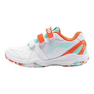 Li Ning Kids Badminton Series Thunder Soft Comfortable Non-Slip Wear-Resistant Low-Top Training Shoes Kids Sneaker White Orange AYTV012-2