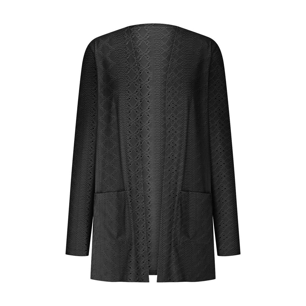 Damskie oczka, swobodne kardigany, lekkie kurtki z długim rękawem i otwartym przodem, lekka odzież wierzchnia na jesień z kieszeniami