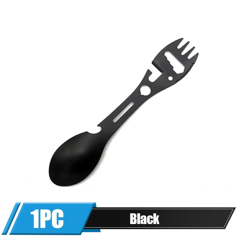 Camping Fork Spoon Multi Function Spoon 5 In 1 Integrated Fork Spoon Outdoor Fork Spoon Picnic Cutting Knife Bottle Can Opener