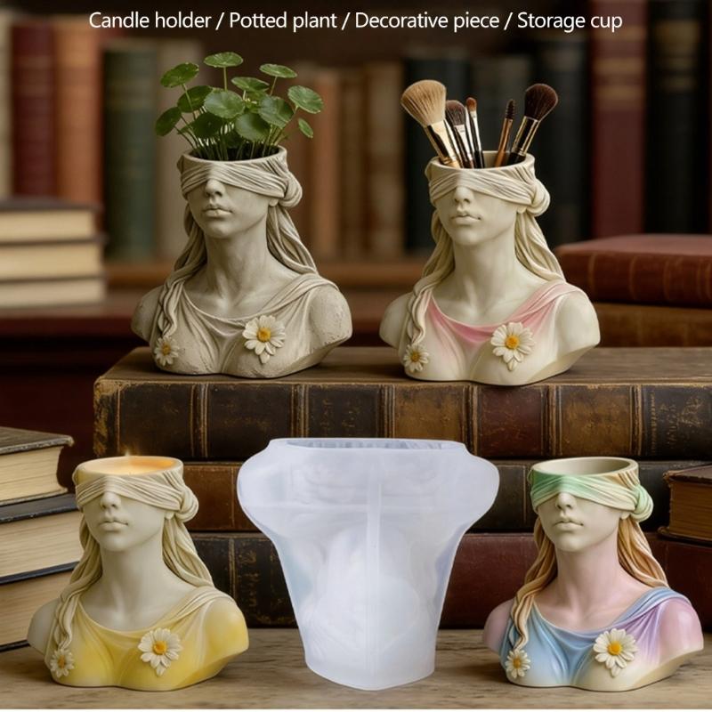 Elegant Blindfolded Goddess Planter Mold High Quality Silicone Candle Holder Mold For Jewelry Candle Home Decors