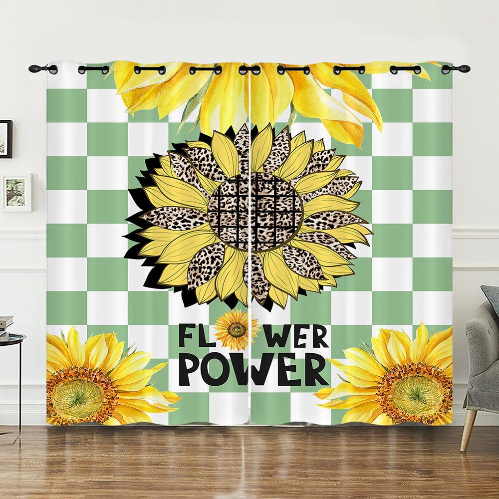 Curtains Sunflower Plant Bedroom Curtains Digital Printing Blackout Curtains No Punching