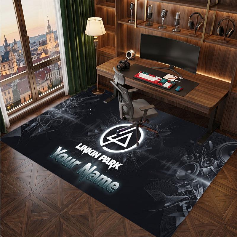 Linkin Park Personalized Crystal Velvet Carpet, Customized Name Text Soft Anti‑Slip Rug for Living Room Bedroom