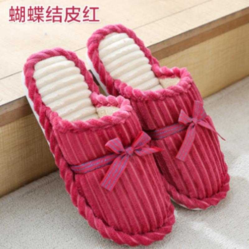 Bow cotton slippers women and men winter couples home non-slip fluffy warm floor mop corduroy slippers
