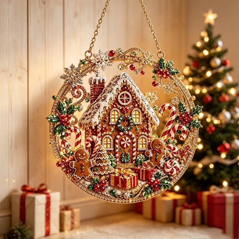 Seasonal Christmas Acrylic Ornament DIY Kits with Drill Art Finish, Top Chain, Selected Style, Tool Set Home Use