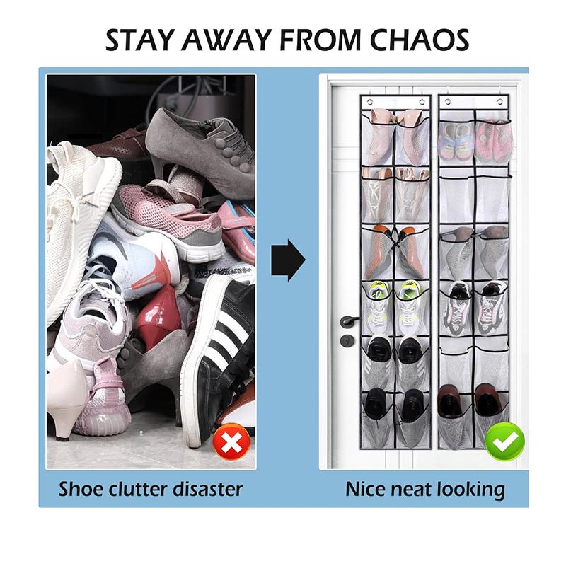 12 Mesh Pockets Wall Storage Bag Clear View Pocket Hanging Shoe Organizer Rack Behind Doors With 2 Metal Hooks Rack Bag