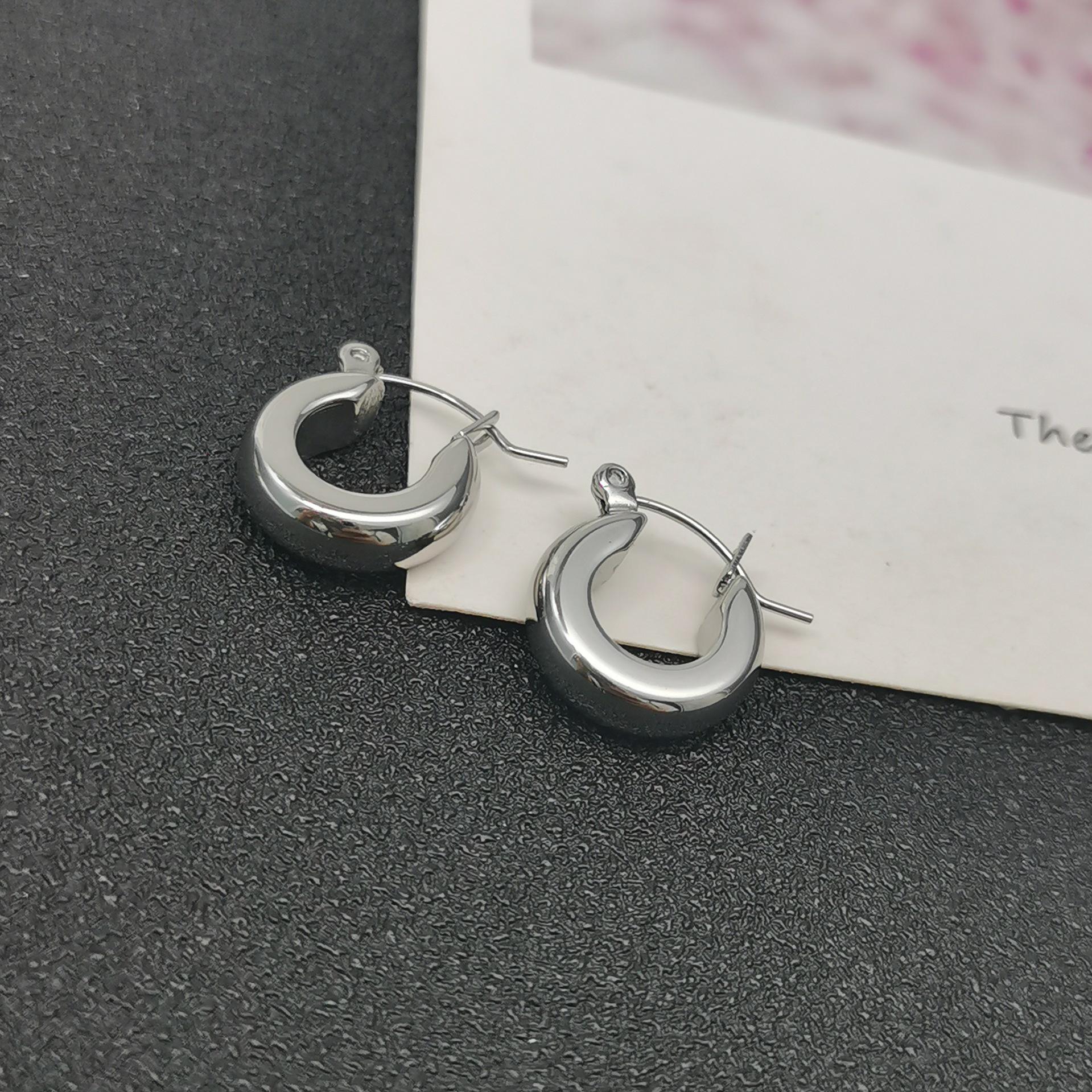 Minimalist Geometric Electroplated Stainless Steel Round Hoop Earrings in Silver