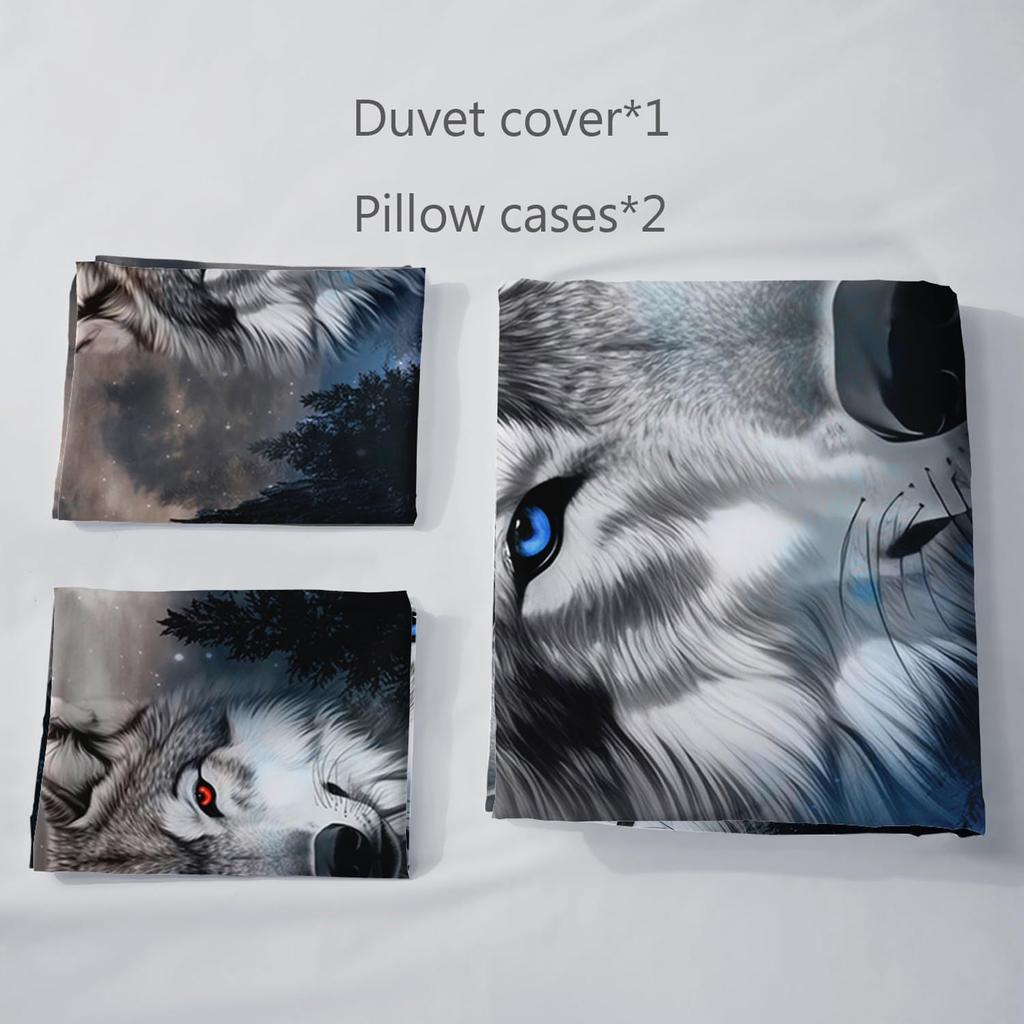 Night Forest Animal Wolf Three-piece Quilt Cover 3D Digital Printing Bedding Set Bed Cover