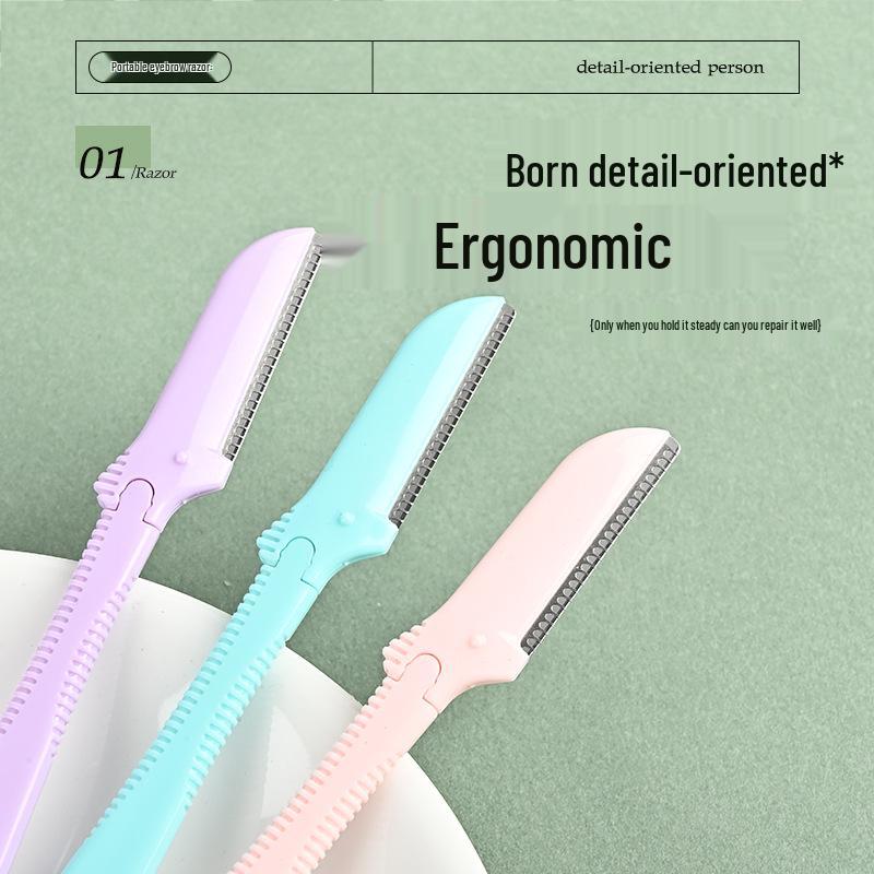 Beginner-Safe Eyebrow Razor with Protective Net - Straight Handle Trimming Tool
