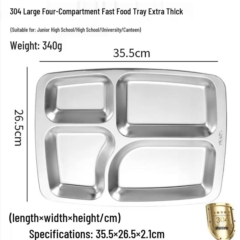 304 Stainless Steel 4-Compartment Lunch Tray