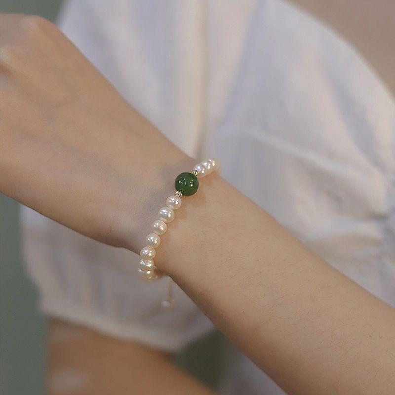 Elegant Sky Blue Hetian Jade & Pearl Beaded Charm Bracelet for Women - Best Friend Gift